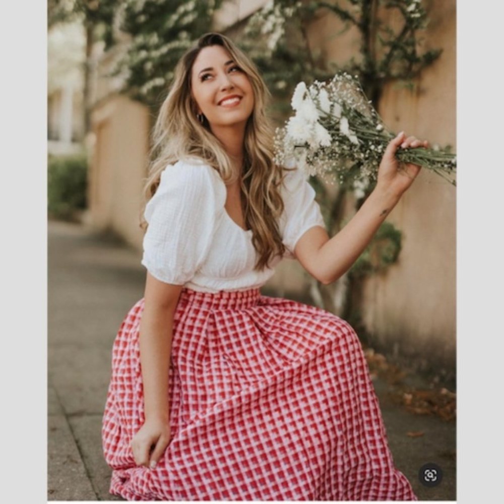 Women's Pink Gingham Midi Skirt - Classic Summer Style